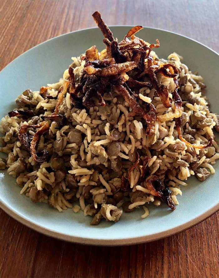 Mujadara, a dish made with rice and lentils