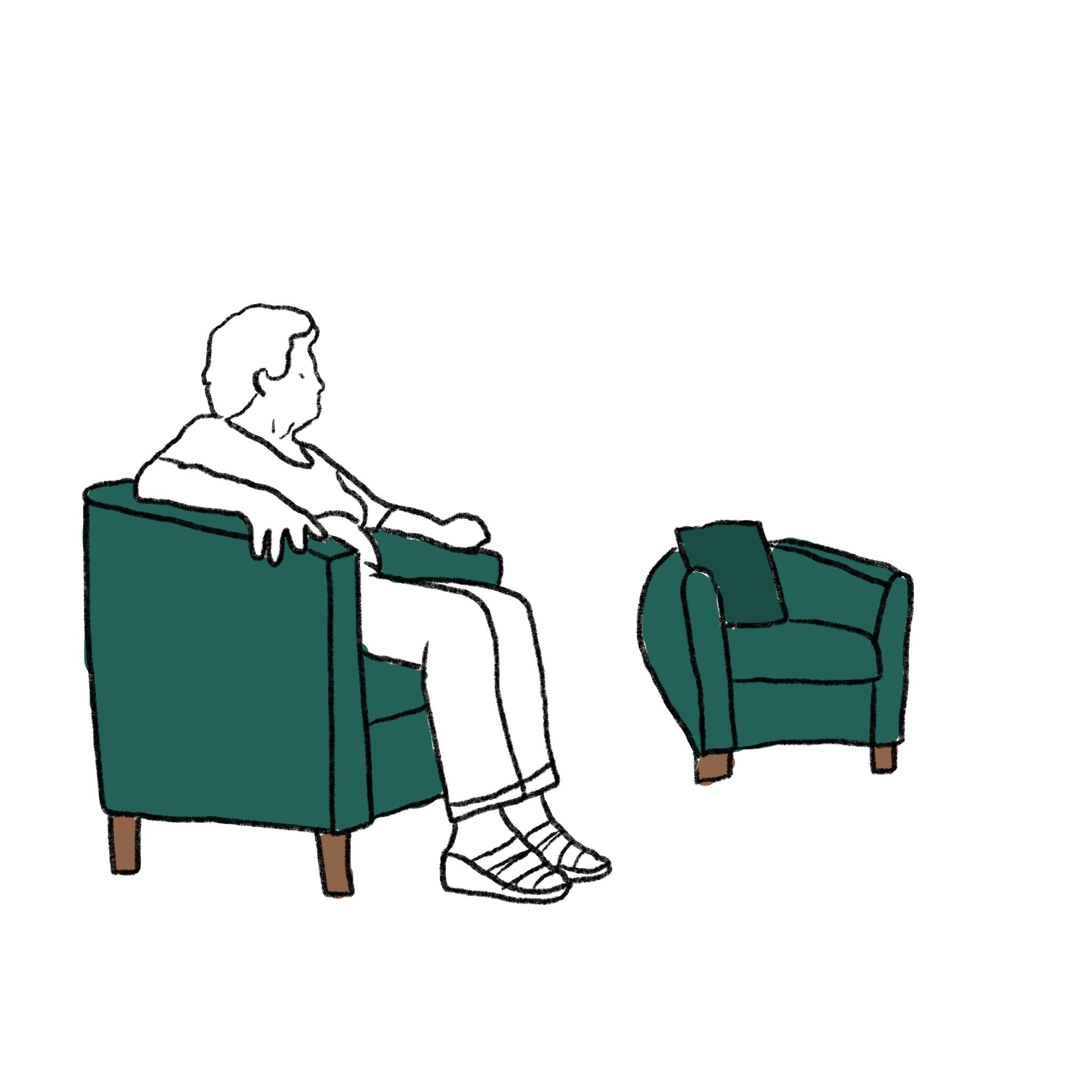 older person sitting alone next to empty chair