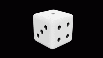 A spinning six-sided dice