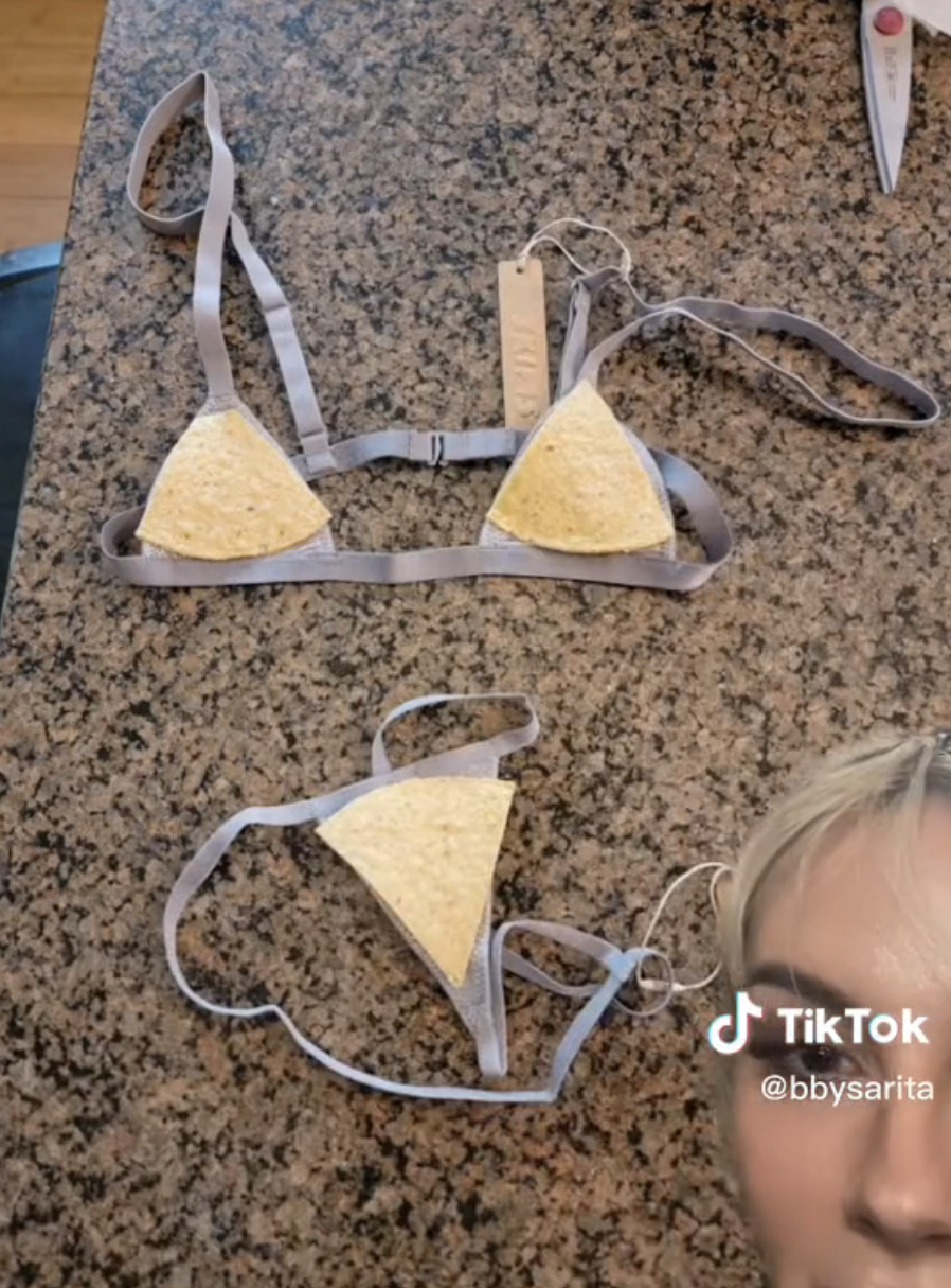 Kim Kardashian's Skims micro bikini compared to tortilla chips