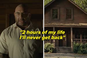 Dave Bautista and cabin in Knock At The Cabin