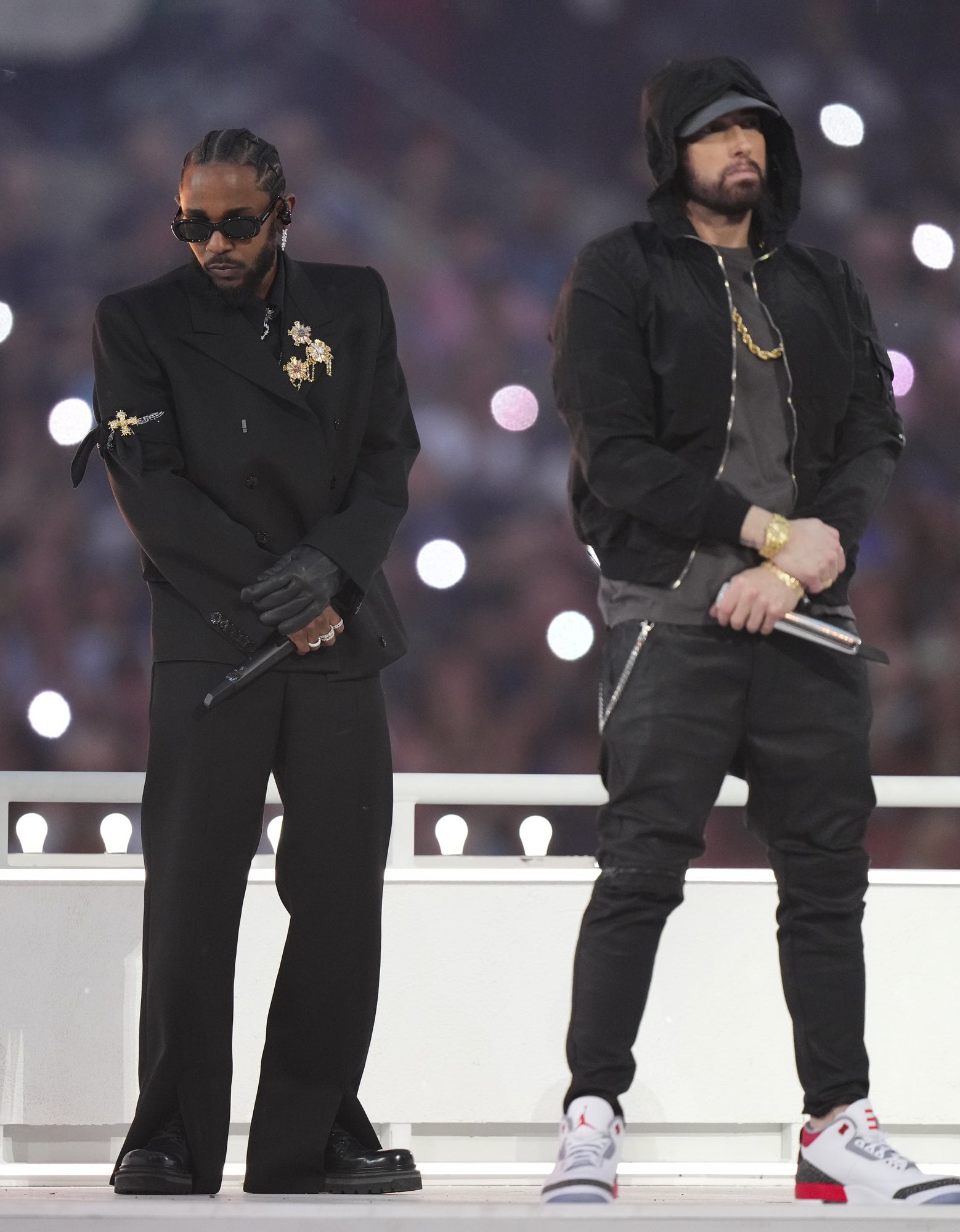 Kendrick Lamar performs in the Pepsi Halftime Show during the NFL Super Bowl LVI football game