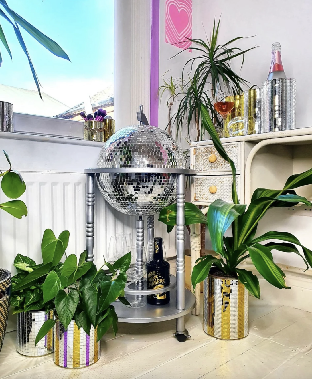 all metallic  disco shot  barroom  cart