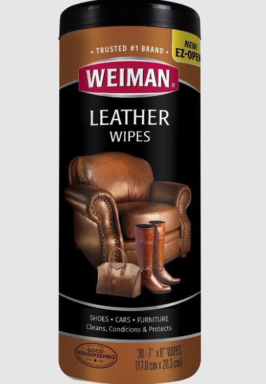 The tub of leather wipes