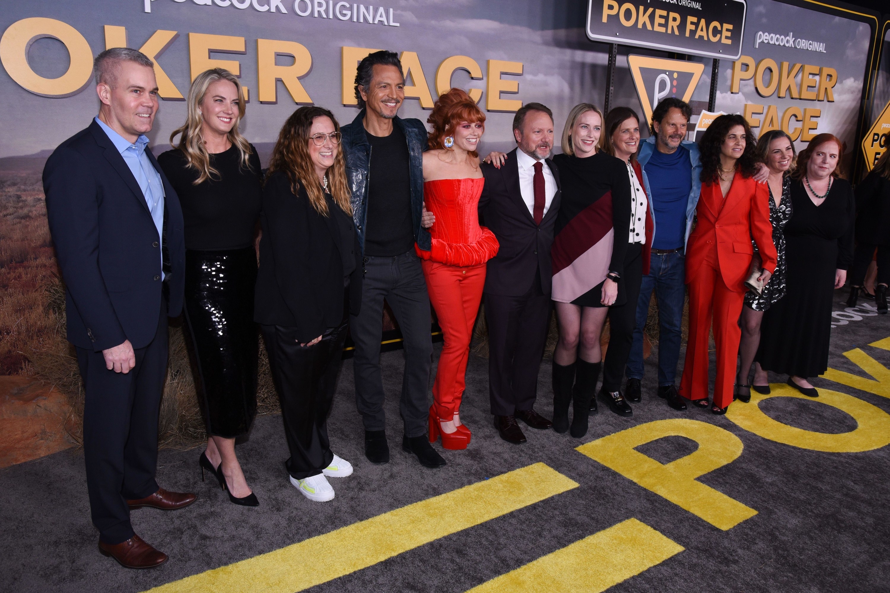 The cast and crew of &quot;Poker Face&quot; line up for a photo at the series&#x27; premiere