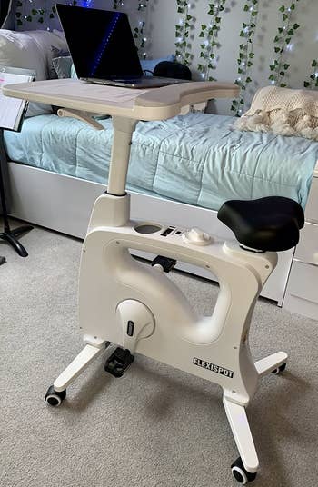 reviewer's desk bike with laptop on it