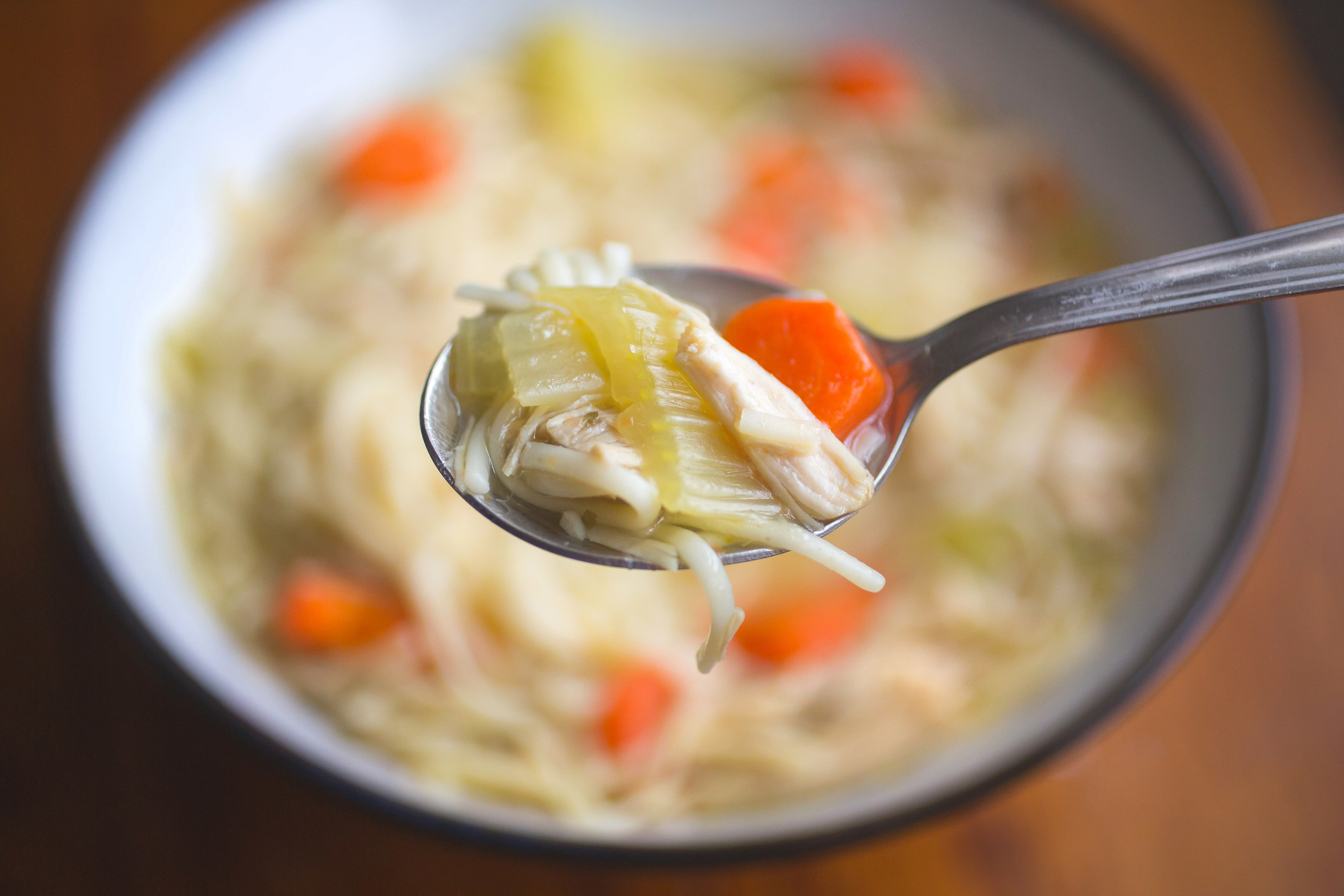 Chicken noodle soup with vegetables.