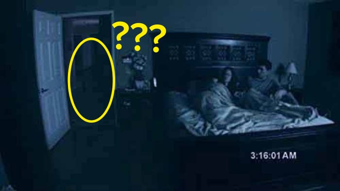 A couple in bed seen through a cctv camera from Paranormal Activity