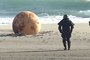 Mystery ball pictured on beach shore