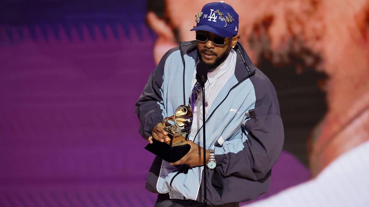 The pieces were seen when Kendrick Lamar took the stage to accept the night's Best Rap Album trophy for his 'Mr. Morale &amp; the Big Steppers' album.