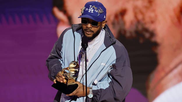 The pieces were seen when Kendrick Lamar took the stage to accept the night's Best Rap Album trophy for his 'Mr. Morale & the Big Steppers' album.