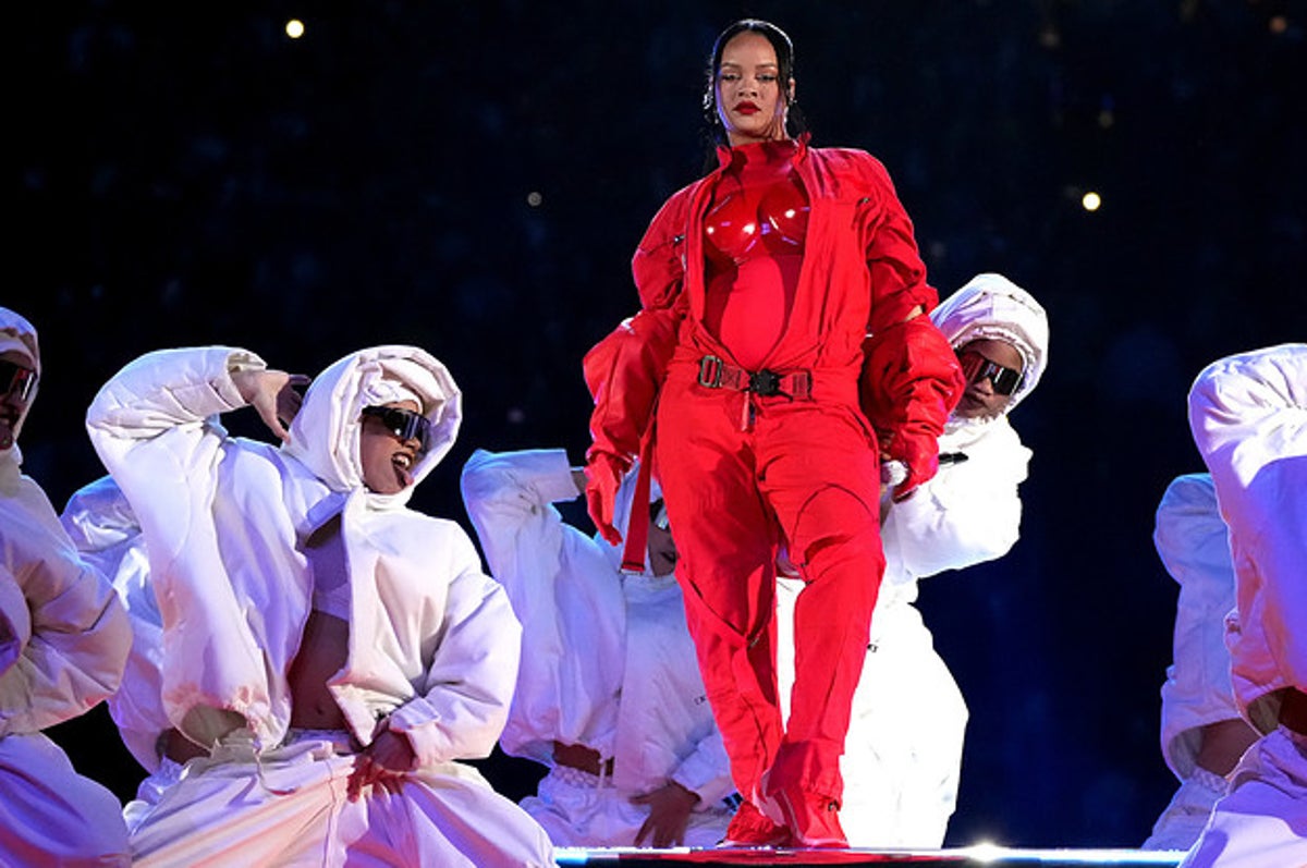 Rihanna Wore Custom Flight-Inspired Loewe Look for Super Bowl Performance