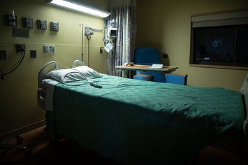 Empty hospice bed is pictured