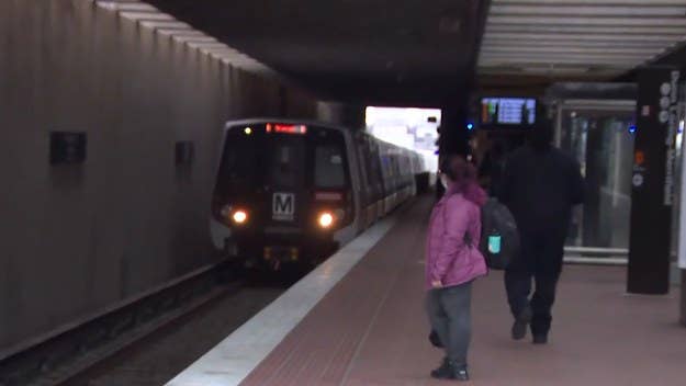 A man was dragged off the train platform and onto the tracks after his dog's leash got caught in the train doors as it was departing the station.
