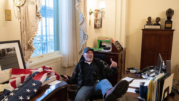 The man who was infamously photographed sitting in Pelosi's chair and putting his feet on her desk during the Jan. 6 Capitol riot has been found guilty.