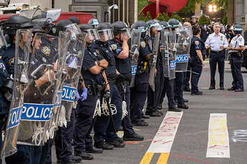 Protesters and police officers clash for the second morning in a row on July 1, 2020 in New York City