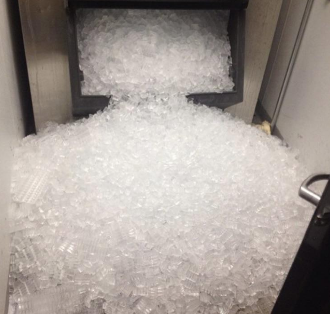 A mountain of ice outside the machine