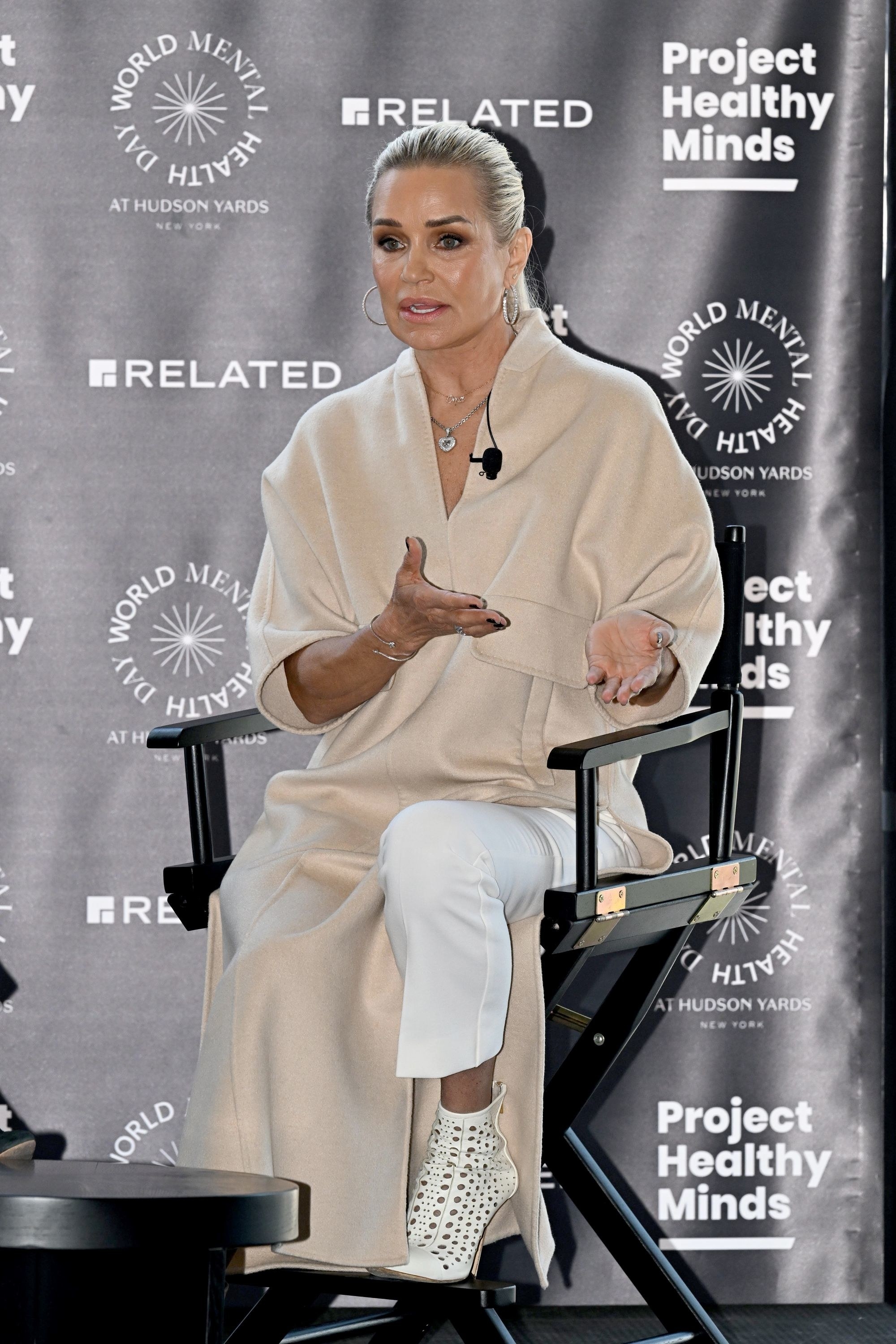 Yolanda Hadid speaks onstage during Project Healthy Minds and Related Companies&#x27; World Mental Health Day Event on October 10, 2022