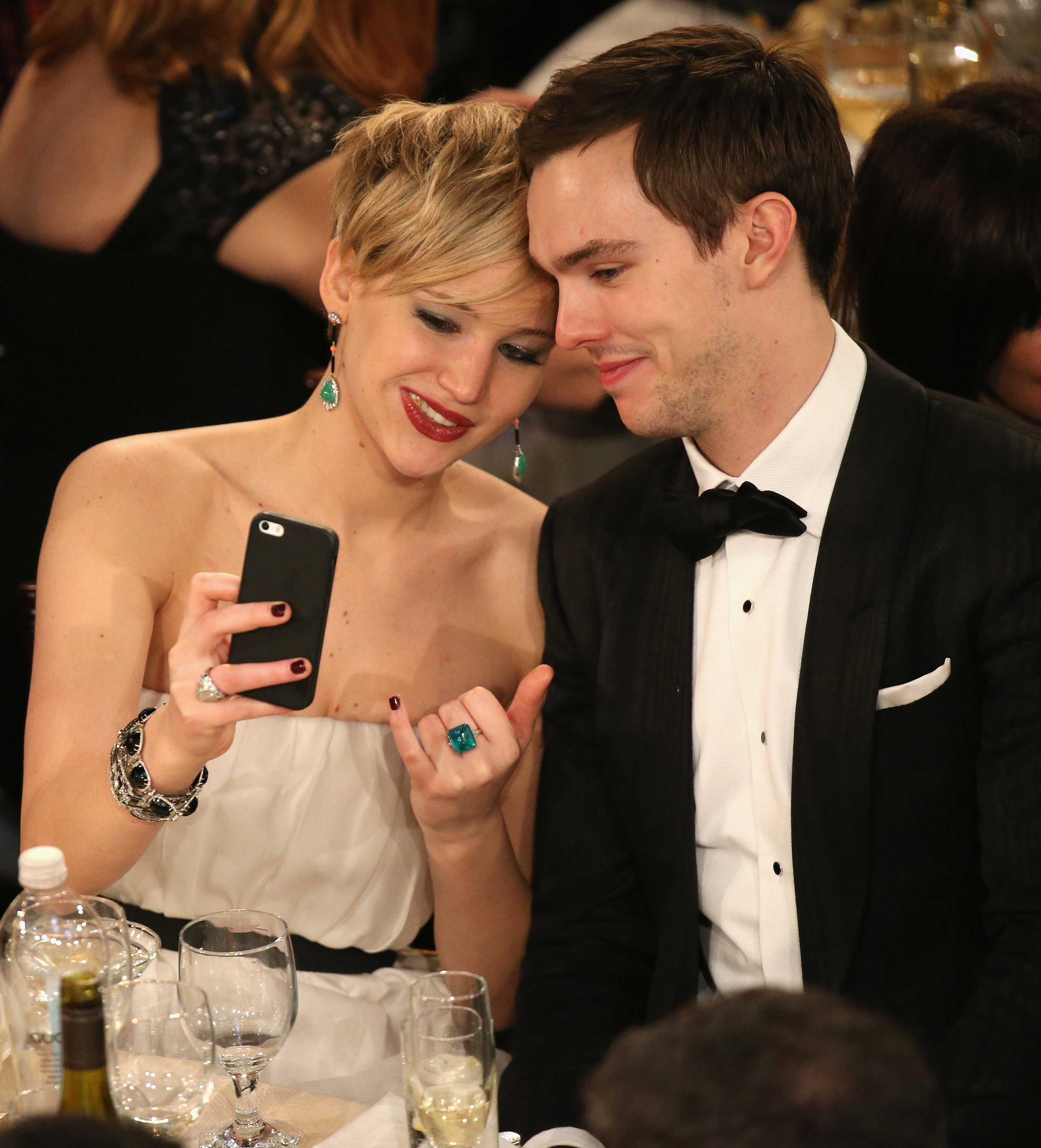 Jennifer Lawrence and Nicholas Hoult at the 71st Annual Golden Globes Awards