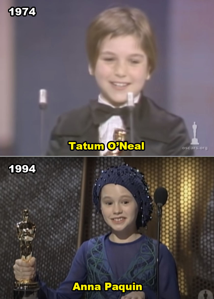 Tatum and Anna accepting their Oscars