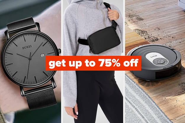 a wrist watch, a person wearing a fanny pack, a robot vacuum 