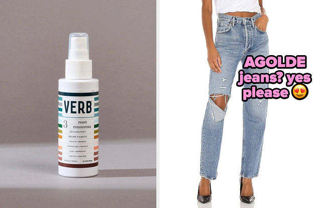 a hair mist, someone wearing jeans