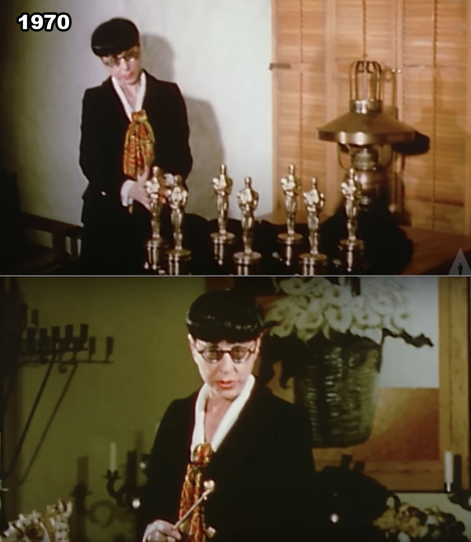 Edith Head with seven of her Oscars