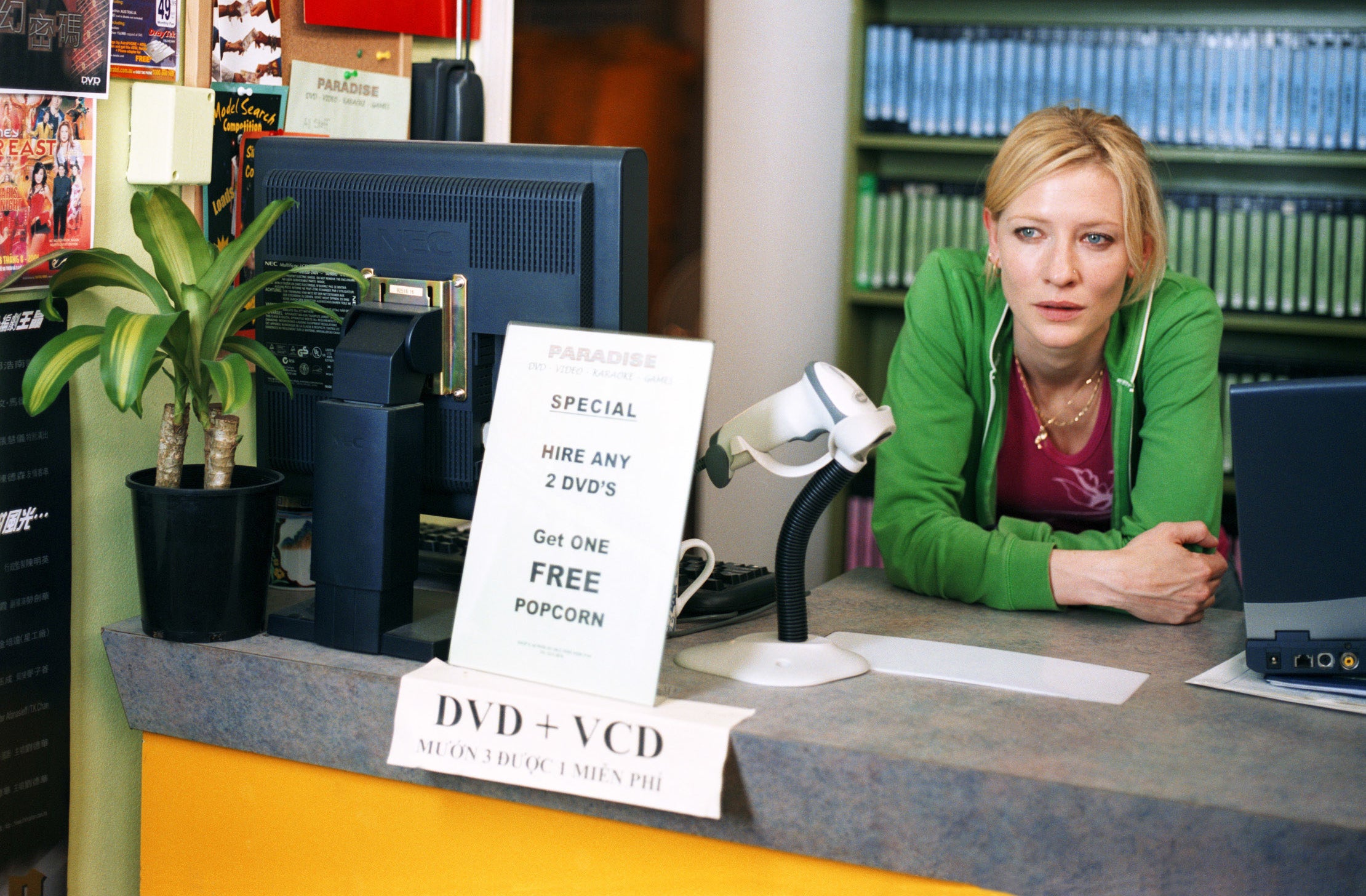 A woman at a counter