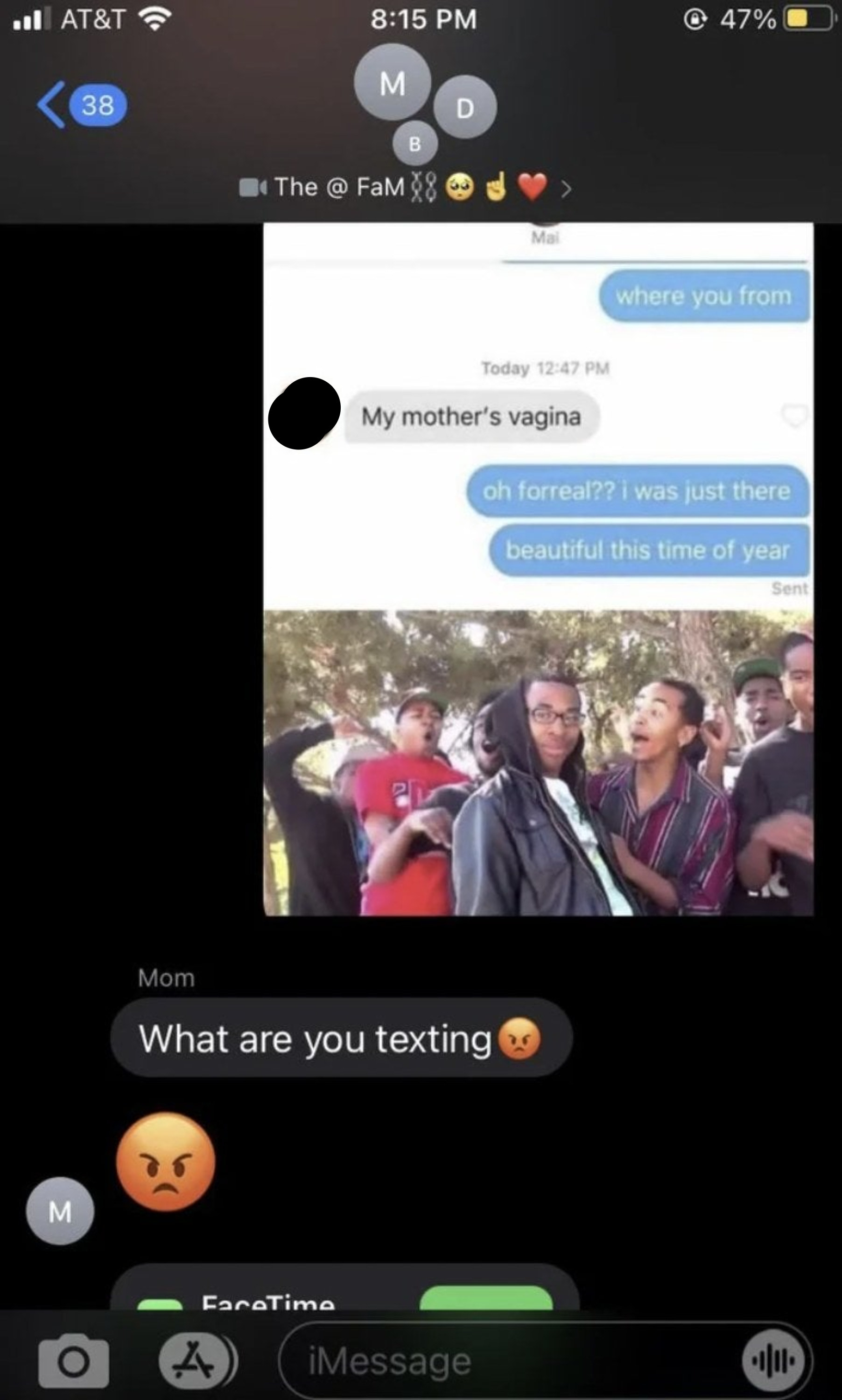 son sends inappropriate meme to family group chat