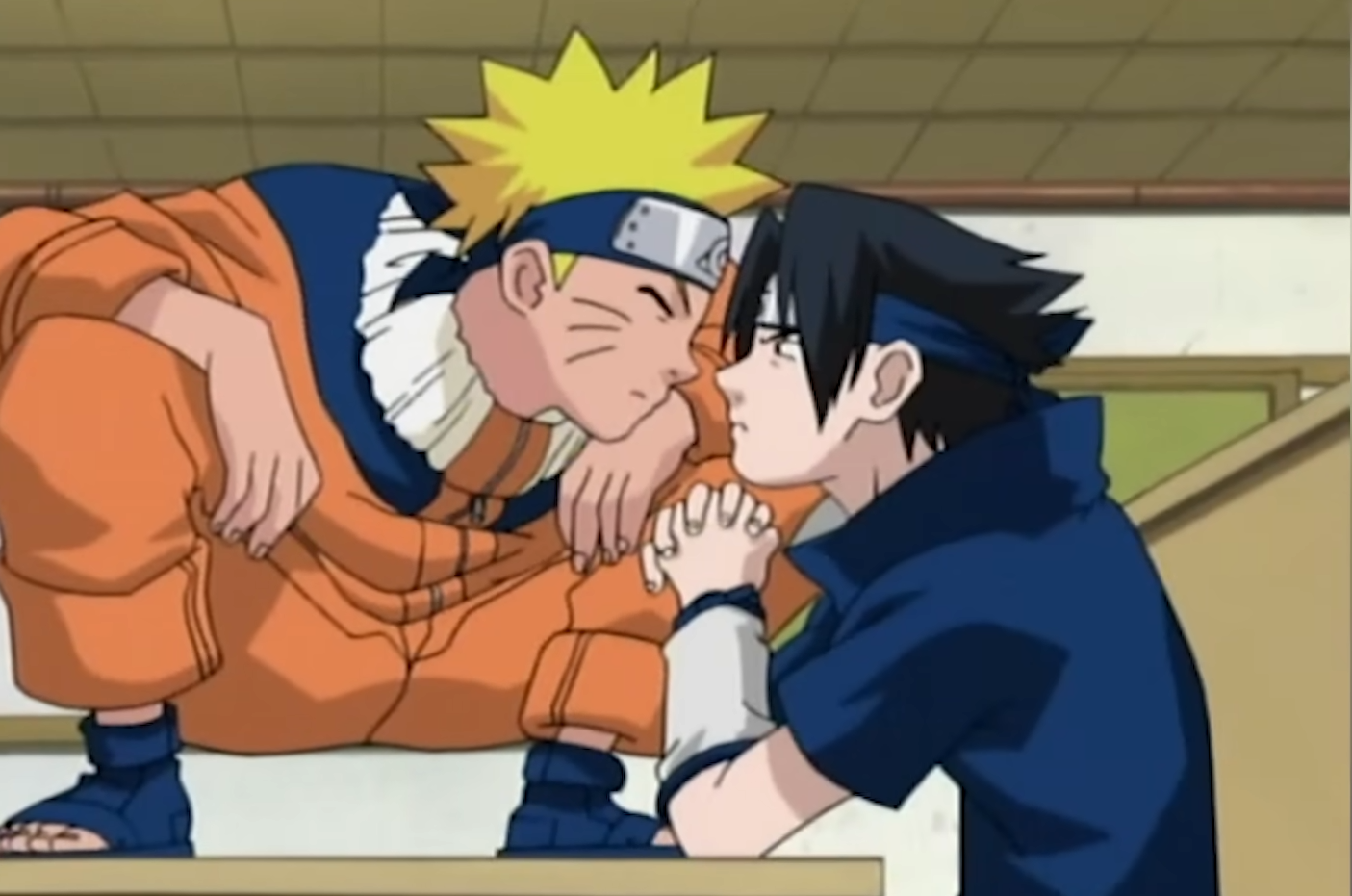 Naruto and Sasuke stare each other down in Naruto