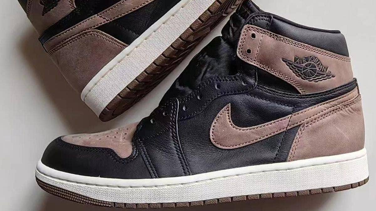 The debuting 'Palomino' Air Jordan 1 High sees the classic model reupholstered with a new black and brown upper and metallic gold branding on the tongue.