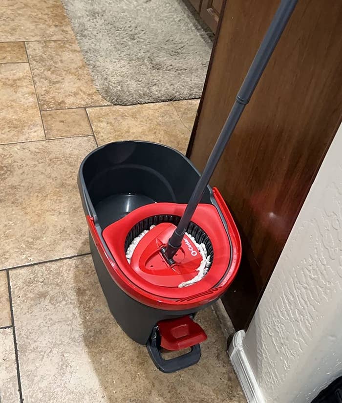 Reviewer&#x27;s mop system on tile floor