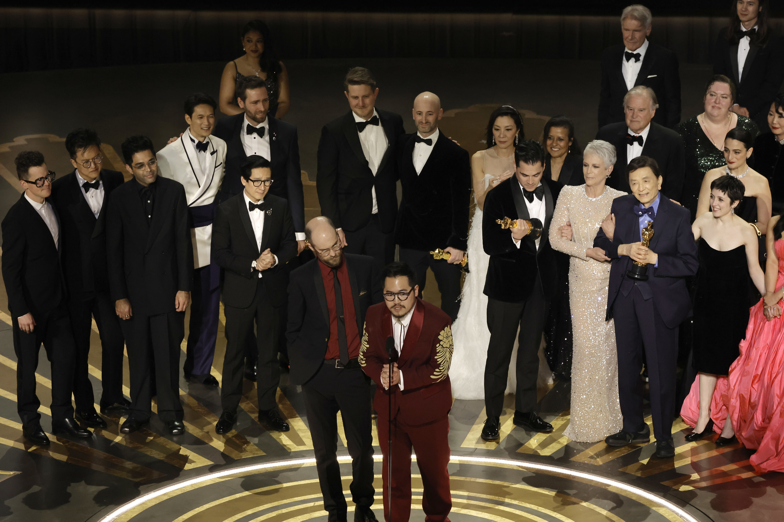 The directors giving their acceptance speech for Best Picture