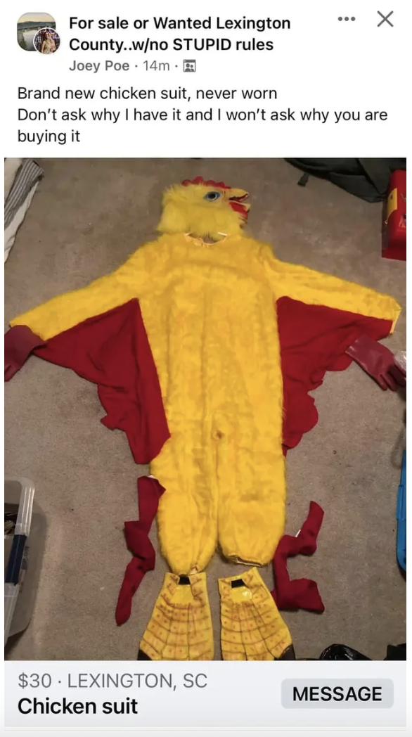 A chicken suit for sale