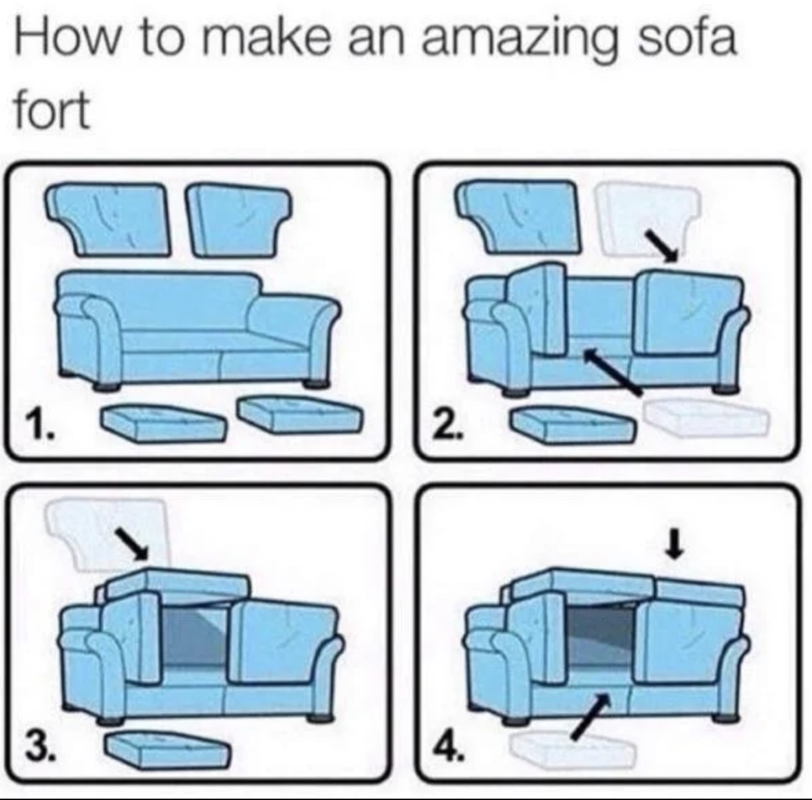 Chart showing how to make a sofa fort