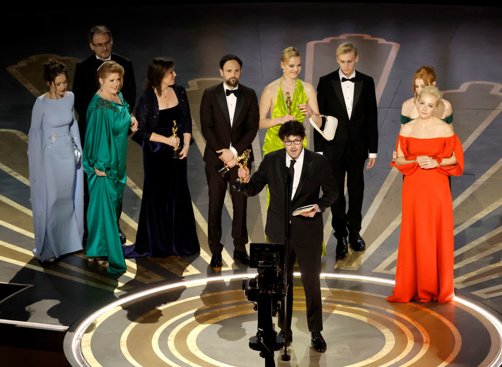 Daniel Roher accepts the Best Documentary Feature award for &quot;Navalny&quot; onstage during the 95th Annual Academy Awards