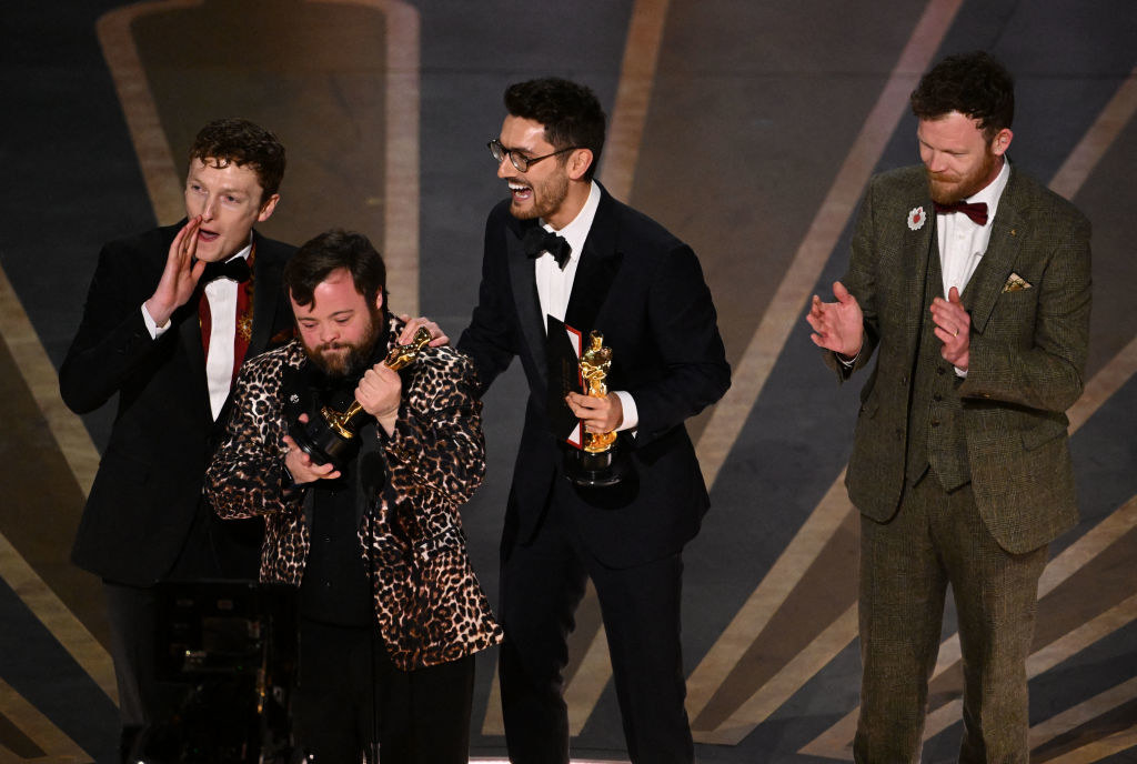 Filmmakers Ross White, James Martin, Tom Berkeley and Seamus O&#x27;Hara accept the Oscar for Best Live Action Short Film for &quot;An Irish Goodbye&quot; onstage during the 95th Annual Academy Awards
