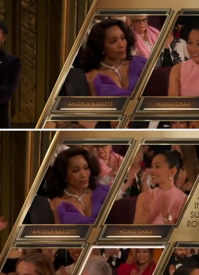 Close-ups of Angela and other Best Actress nominees as the winner was announced