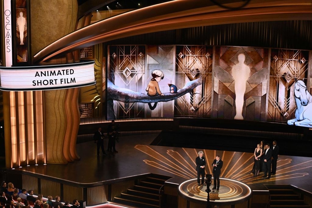 Charlie Mackesy and Matthew Freud accept the Oscar for Best Animated Short Film for &quot;The Boy, the Mole, the Fox and the Horse&quot; onstage