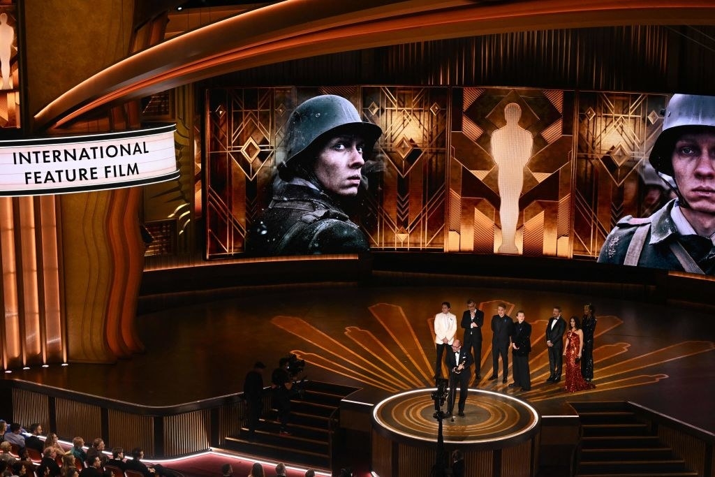 Edward Berger accepts the Oscar for Best International Feature Film for &quot;All Quiet on the Western Front&quot; onstage