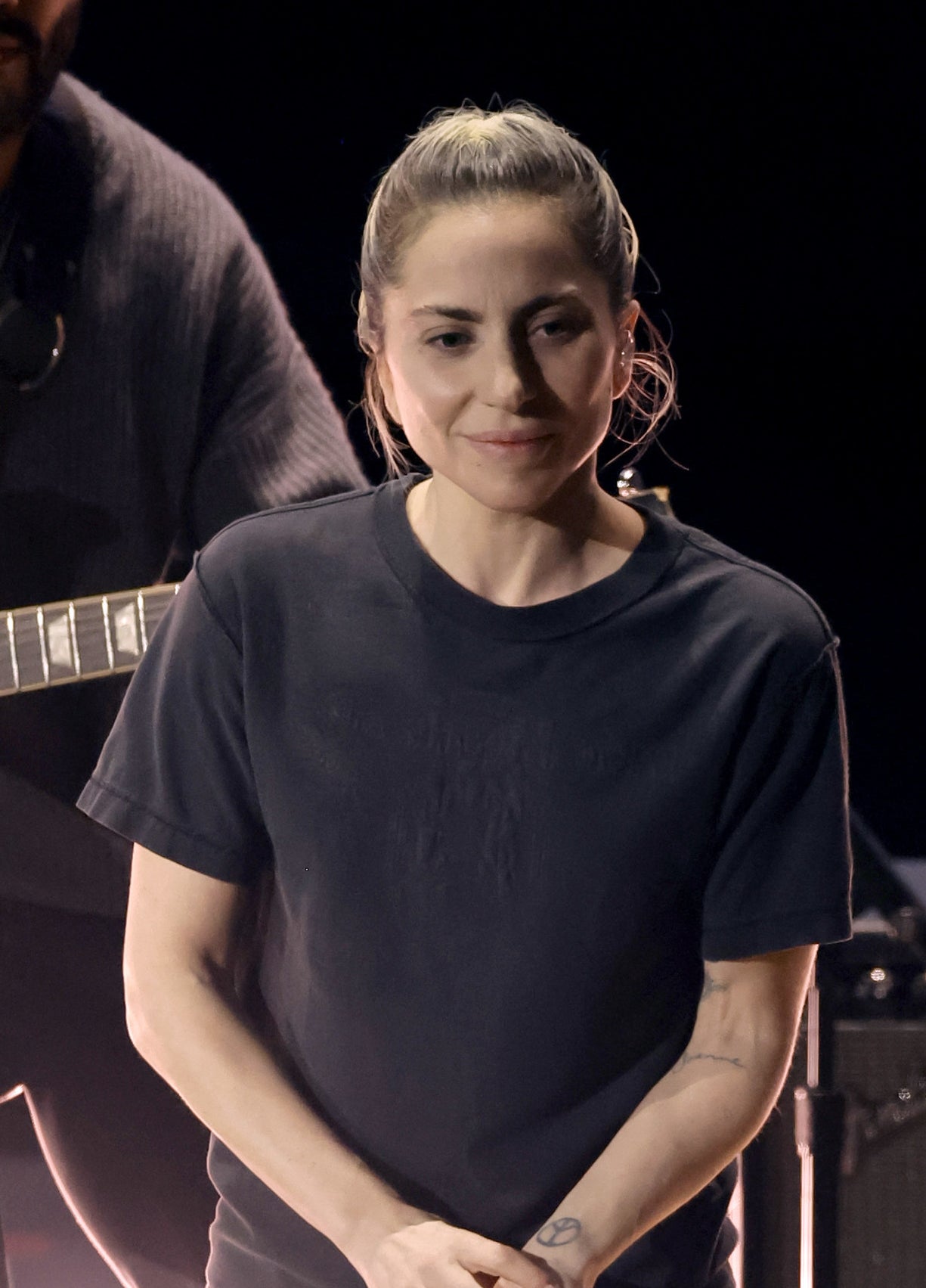 Gaga smiling onstage