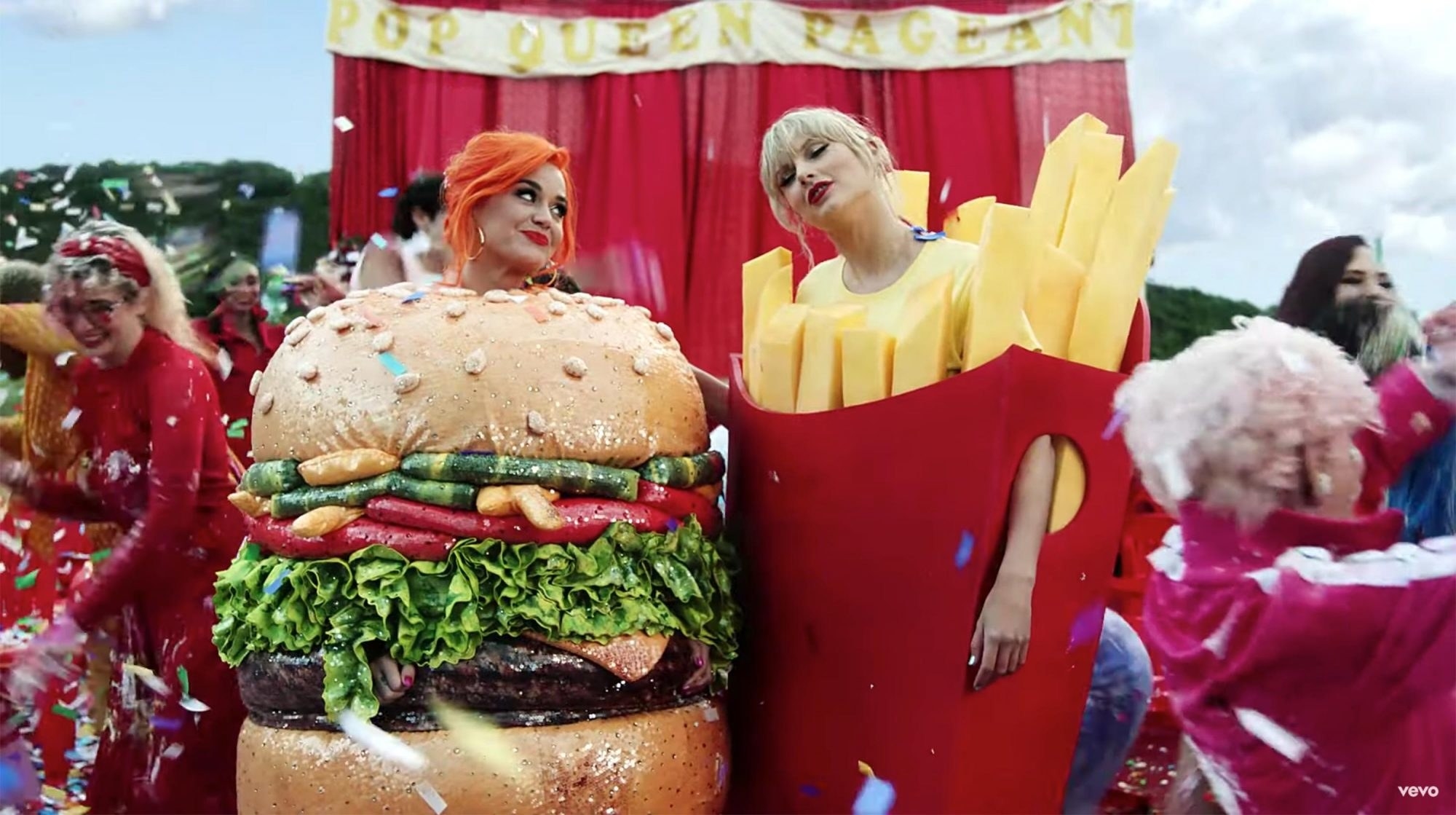 Katy Perry as a burger and Taylor as fries in her &quot;You Need to Calm Down&quot; music video