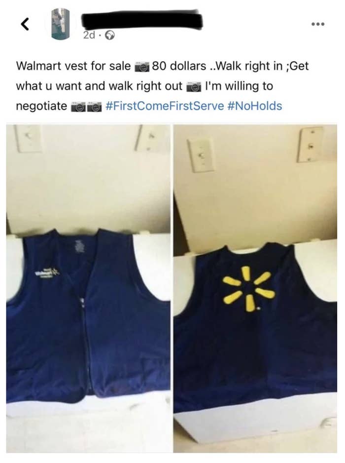 A person trying to sell a Walmart vest