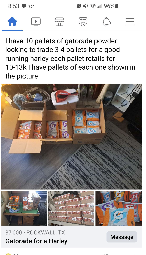 Someone trying to sell a bunch of Gatorade