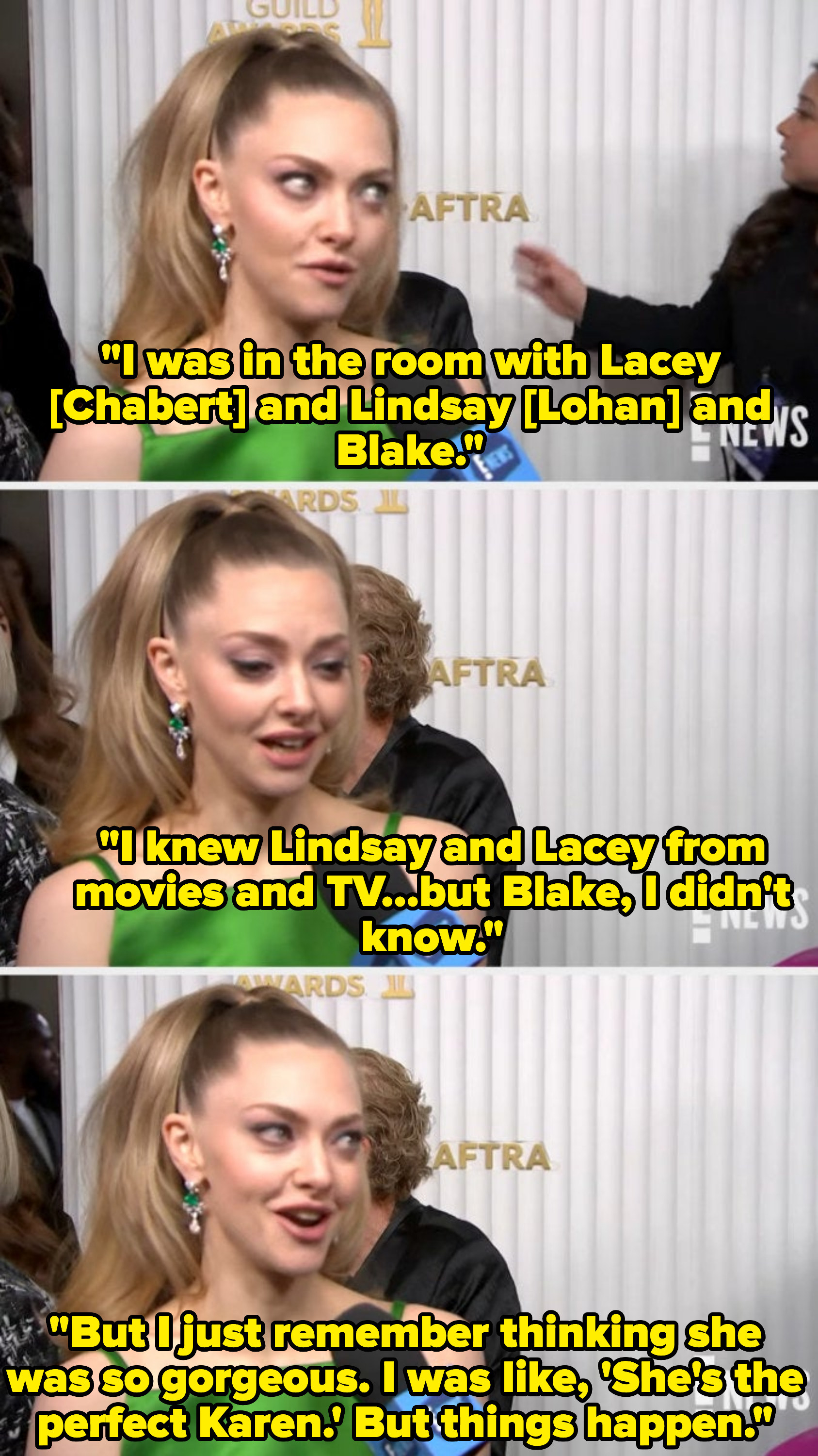 Amanda Seyfried being interviewed