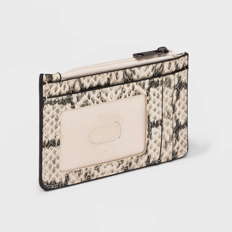 The snake print wallet with a zippered compartment and three card slots