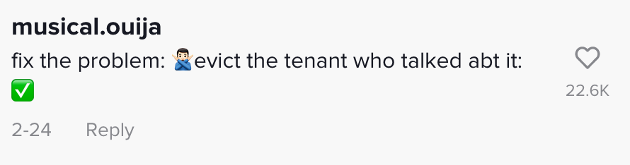 comment saying fix the problem no evict the tenant who talked about it yes