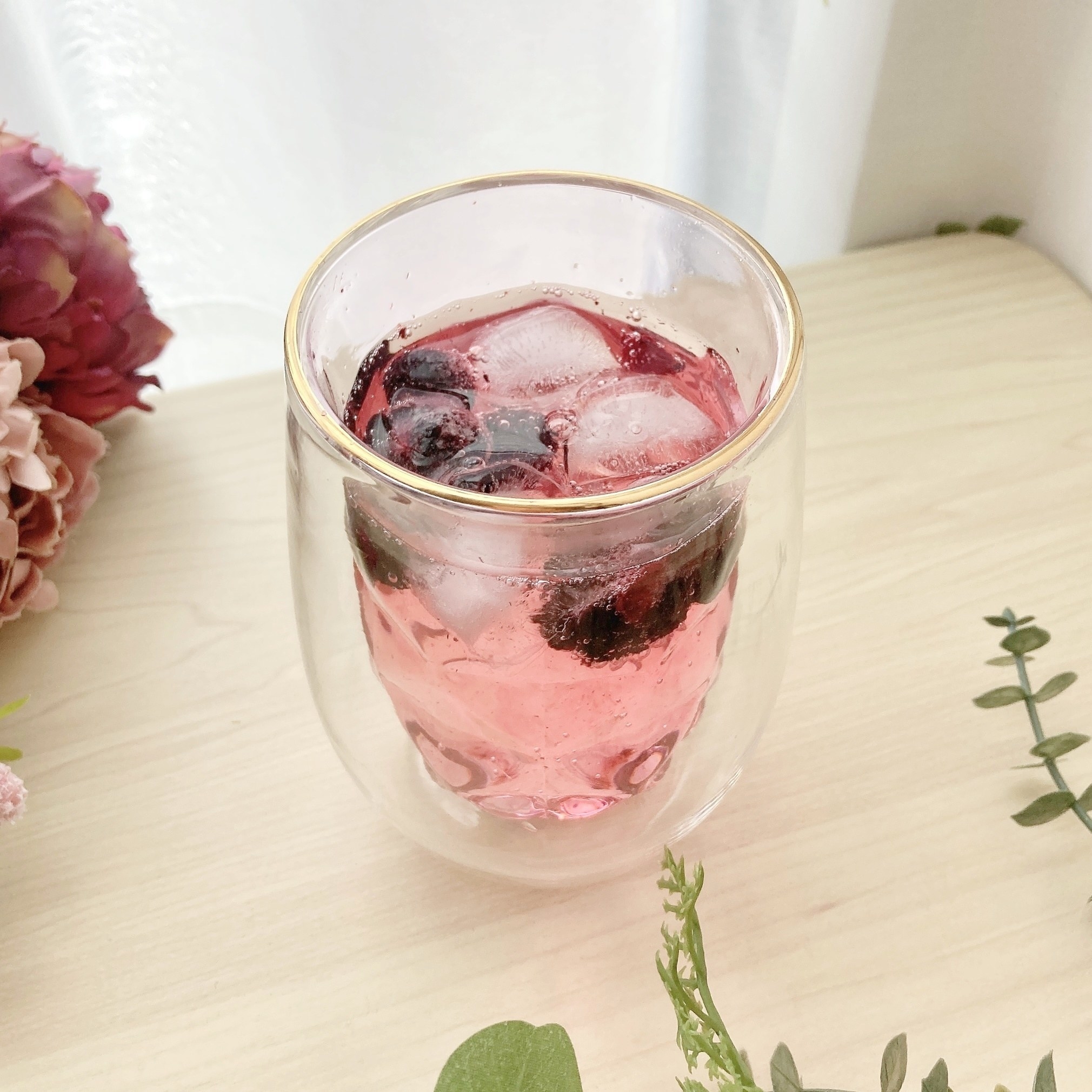 Francfranc（フランフラン）のオススメのキッチングッズ「ダイヤ ダブルウォールグラス ピンク」