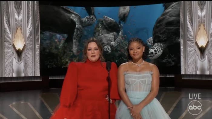 Melissa McCarthy and Halle Bailey onstage