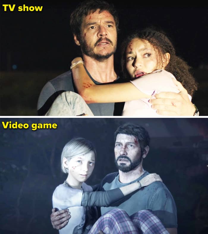 Side-by-side screenshots from &quot;The Last of Us&quot; TV show and game